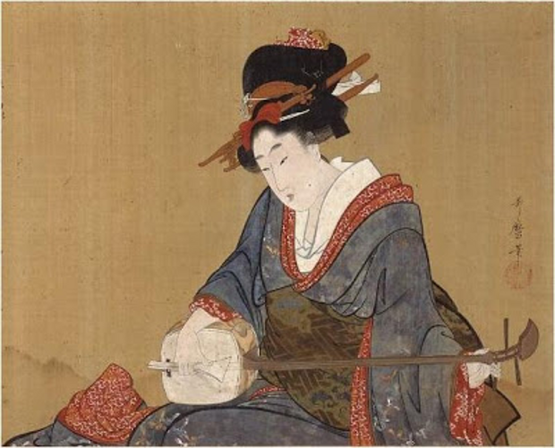 Jeune femme jouant du Shamisen (détail) Kitagawa Utamaro – 1805