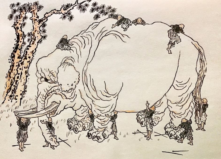 Les aveugles et l'éléphant par Katsushika Hokusai